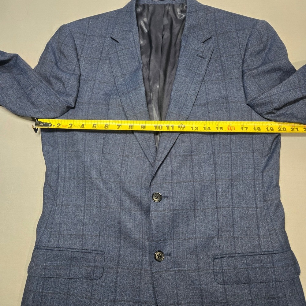 Hawes & Curtis Sartorial 40L Slim Fit Blue Windowpane Wool Blazer Super 100s - Picture 5 of 6